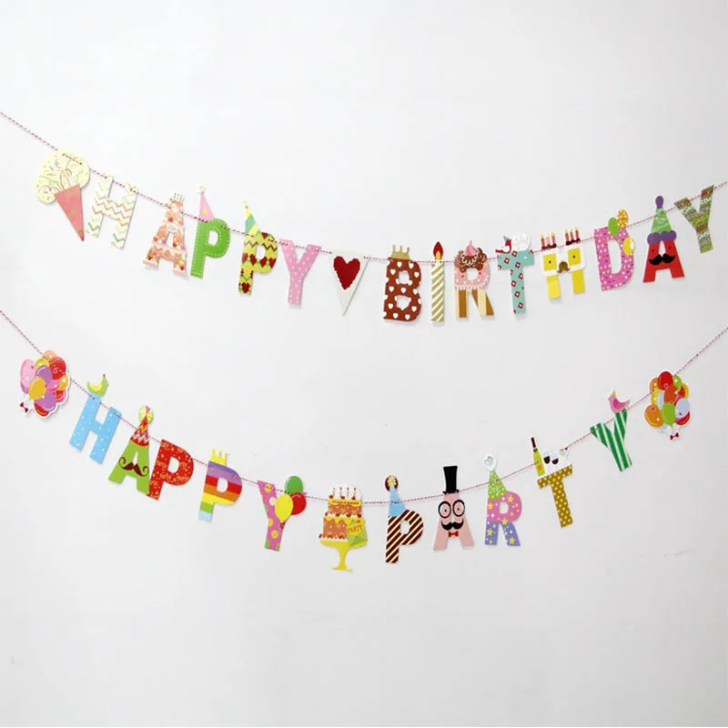 

Pastel Happy Birthday Banner Wedding Party Event Decoration Garland Hanging Gold Letters Photo Props Bunting Garland