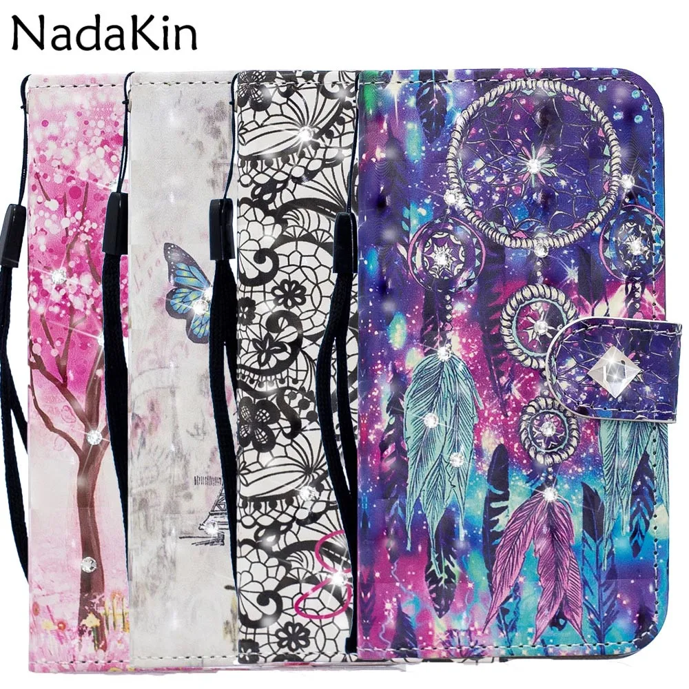 

Glitter Rhinestone Diamond 3D Painted Book Phone Case for Xiaomi Mi Max 3 Flip Wallet Leather Cover With Strap