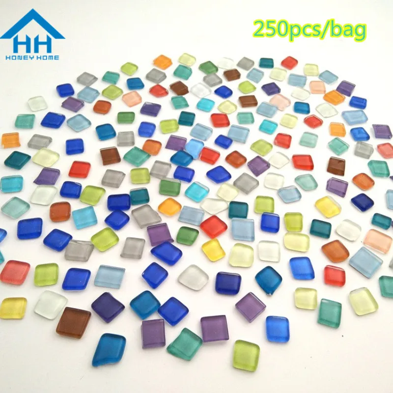 

250 Pieces Candy Color Mosaic Making Rainbow Irregular Clear Glass Mosaic Tiles Tessera for DIY Arts Craft 12*12mm