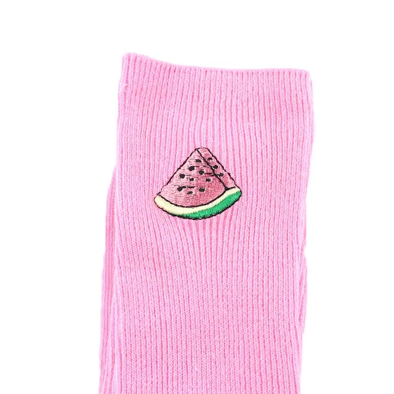 Милые кавайные носки для девочек с мультипликационным принтом фруктов, авокадо, банан, вишня, персик, meias, корейские забавные носки с вышивкой в стиле Харадзюку
