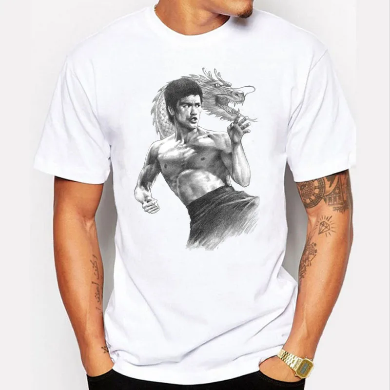 

New 2017 Fashion Bruce Lee Design T Shirt Men's High Quality MMA T-shirts Hipster Tops Tees