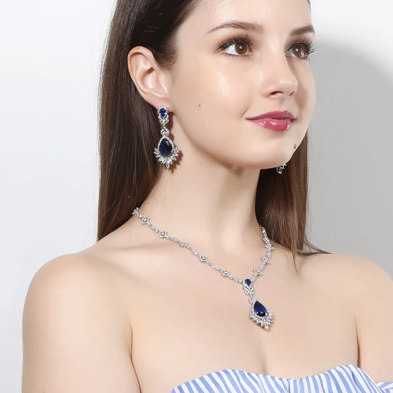 Женский Свадебный комплект из колье серёг и с фианитом|jewelry sets for women|earrings necklace jewelry