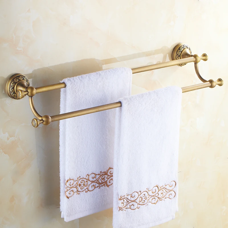 

Bathroom Double Towel Rail Rack Antique Brass Wall Mounted Towel Shelf Bath Rails Bars Holder KD926