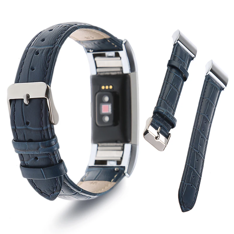 

FOHUAS Genuine Leather Replacement band for fitbit charge 2 with Secure Metal Clasp Buckle Sport Dark brown