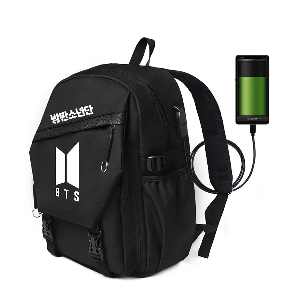 Новый KPOP BTS Bangtan мальчики телефон зарядка рюкзак модный подростковый рюкзак дорожная сумка для ноутбука usb зарядка порт школьная сумка