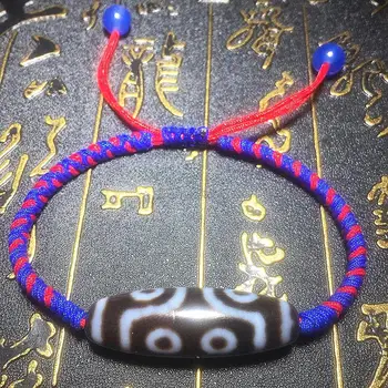 

Tibet 7eyes DZI Jewelry special red&blue braided line hand-woven diamonds knot evil woman`s bracelet Free Shipping