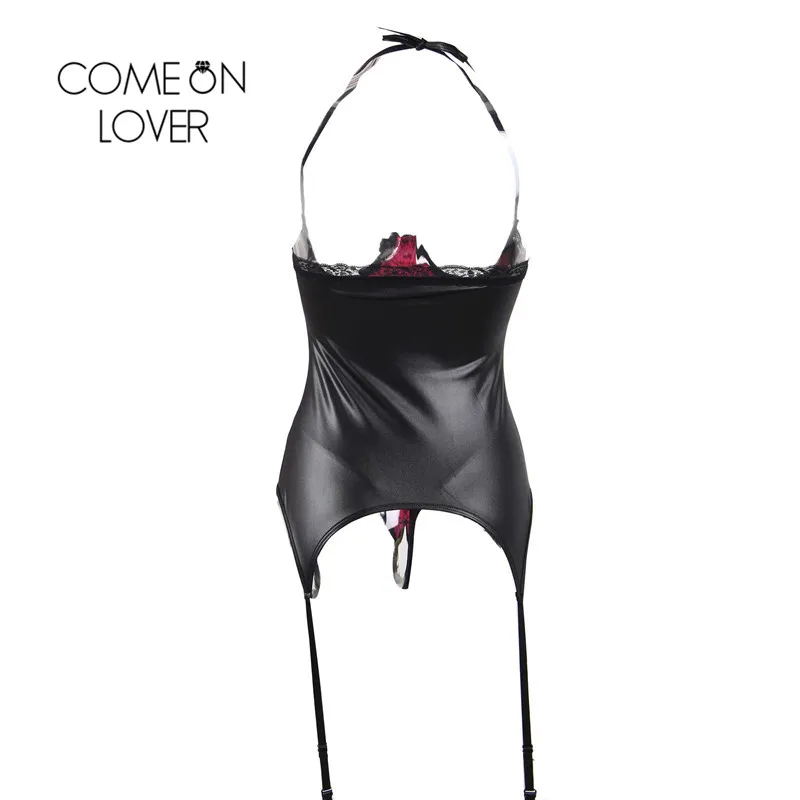 Comeonlover Plus Size Leather Open Cup Bustier Sexy Dress Porno RI70134 With Garter Picardias Eroticos Mujer Exotic Lingerie