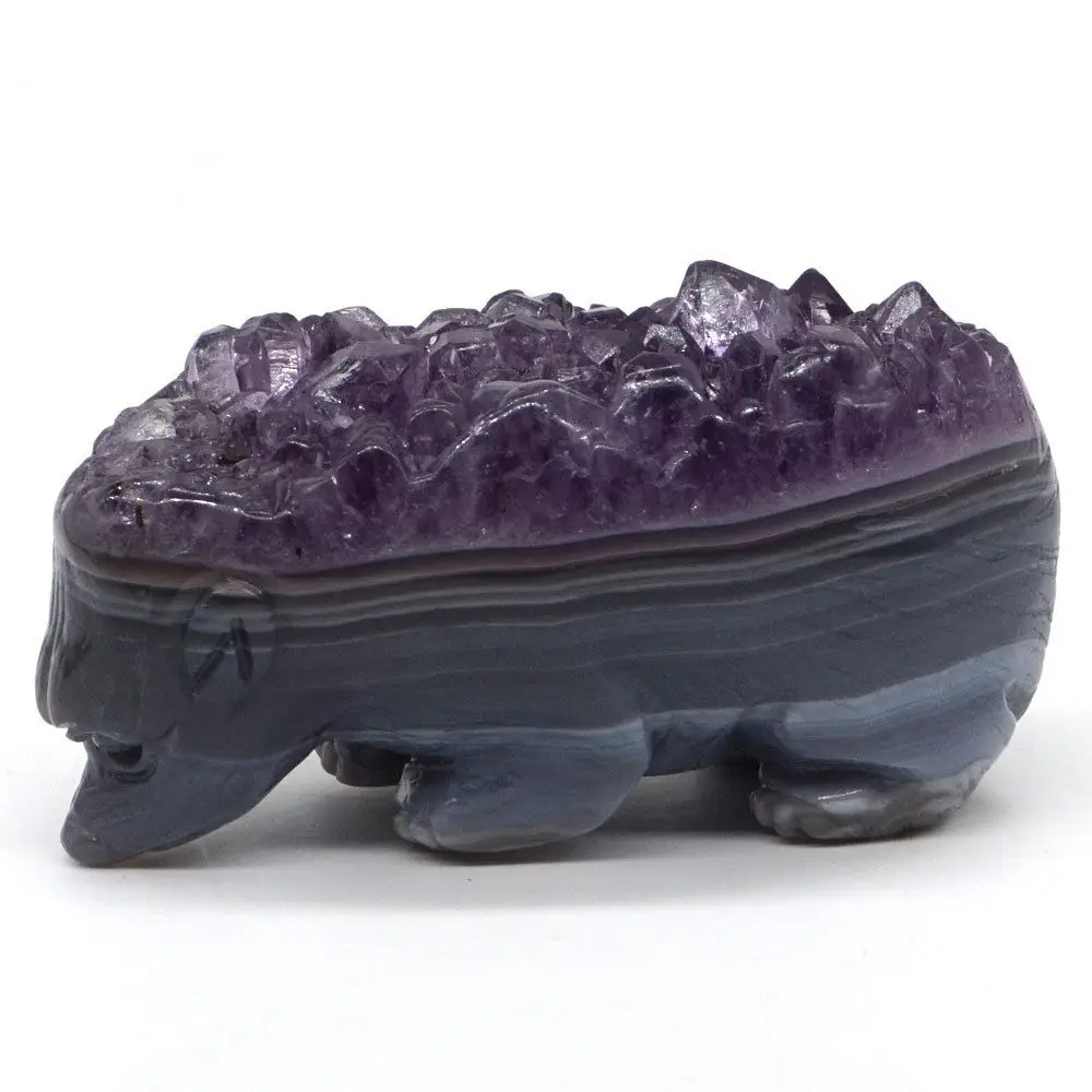 

Hedgehog Statue Natural Gemstone Amethyst Geode Agate Carved Figurine Decor3.22