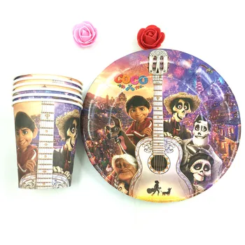 

coco theme 20pcs cups+20pcs paper plates for kids coco birthday party Tableware set decoration 20people use