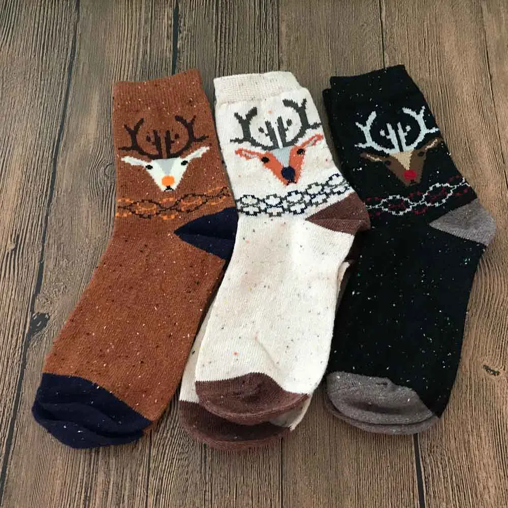 1 Pair Casual Lovely Deer Animal Printed Women Autumn Winter Thick Wool