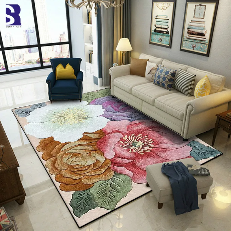 

SunnyRain 1-piece 3D Flowers Area Rugs for Living Room Rugs and Carpets for Kitchen Rug for Bedroom Slip Resistance