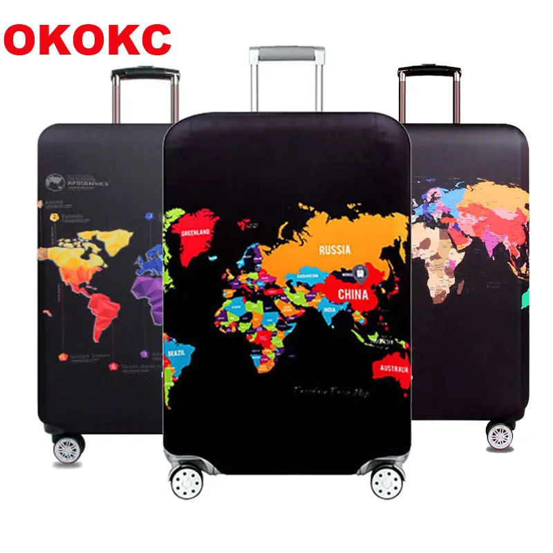 OKOKC World Map Trolley Case Suitcase Dust Cover Travel Accessories Elastic Fabric Luggage Protective Cover Suitable18-32 Inch