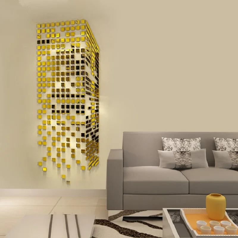 Mosaic Acrylic 3D  Wall  Sticker  Mirror Entrance living room 