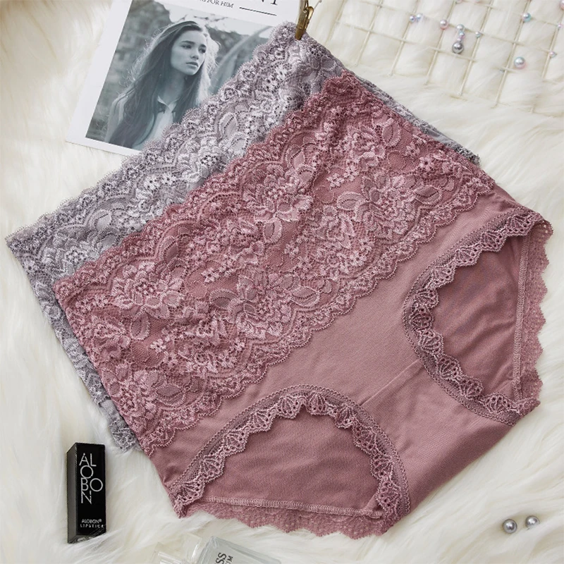 XXL Plus lace size slimming hip-lifting elastic panties comfortable briefs High quality underwear women high waist pink lingerie |