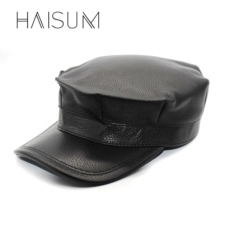  Haisum Most Fashional Men's Military Cap Hat Brand New Bonnet Femme Real Leather Adult Solid Adjust