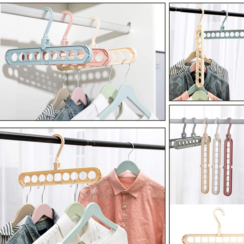 Rotatable 9-Hole Clothes Hanger Multi-port Support Circle Clothes Rack Wardrobe Storage Drying Plastic Racks Hangers for Clothes