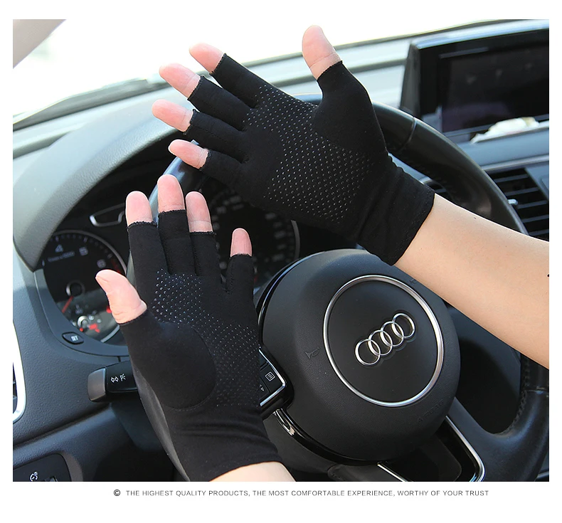 Летние перчатки унисекс полу-палец перчатки автомобильные мужские и женские тонкие Нескользящие вождения хлопок перчатки без пальцев