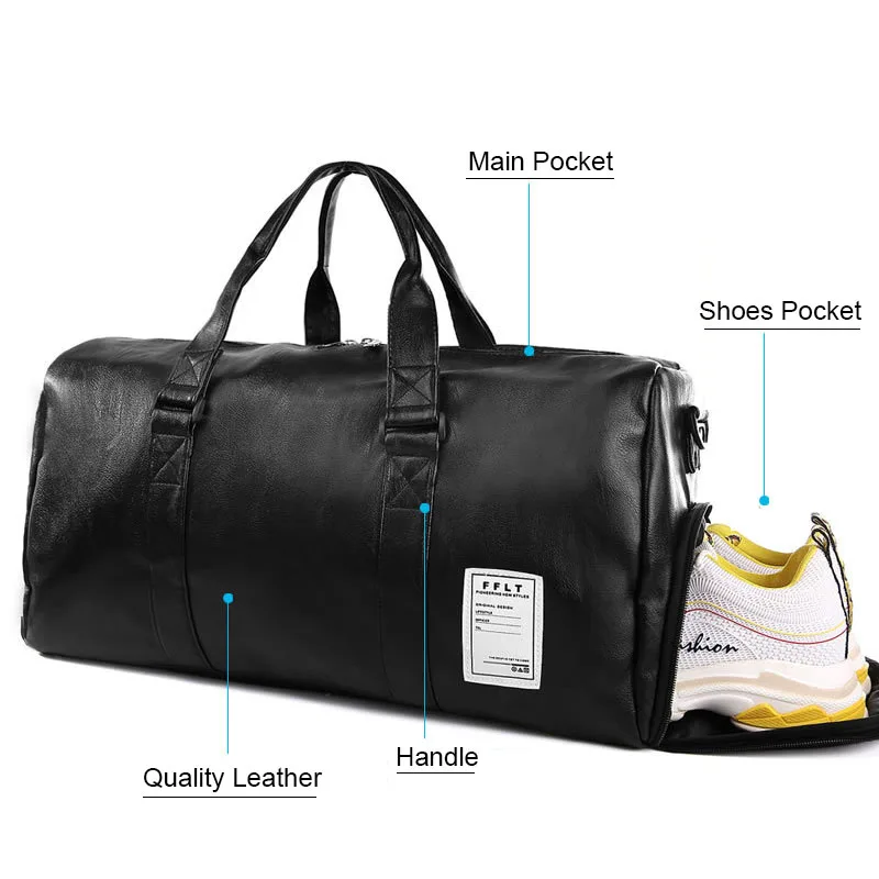 Gym Bag Leather Sports Bags Big Men Training Tas for Shoes Lady Fitness Yoga Travel Luggage Shoulder Black Sac De Sport XA512WD