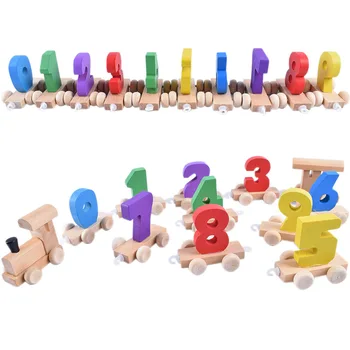 

Wooden toys Montessori Educational kids Baby Wood Train Figure Model Toy with Number Pattern 0-9 Blocks Boys and girls gifts