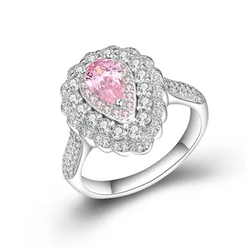 

Fine Jewelry Sterling S925 Silver Rings For Women Pink Water Drop Shaped Wedding Engagement Bridal Luxury Juwelen Drop Shipping