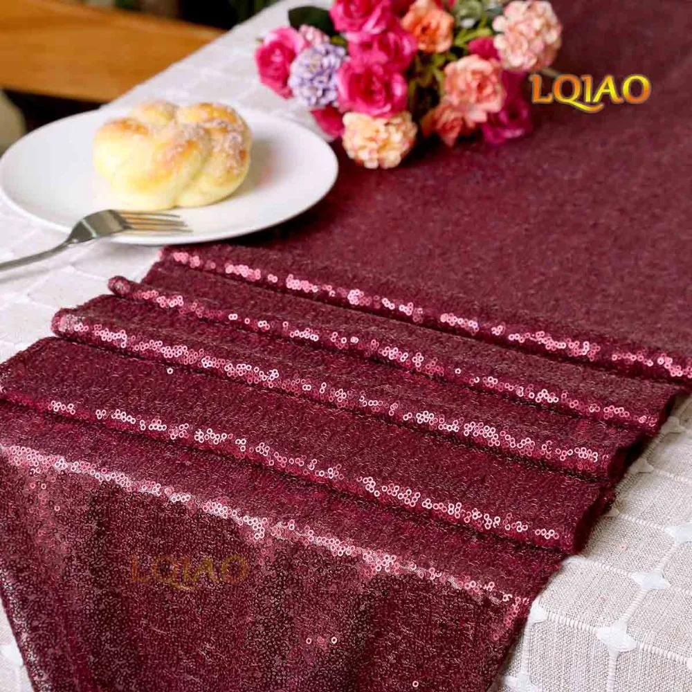 Burgundy Sequin Table Runner-005