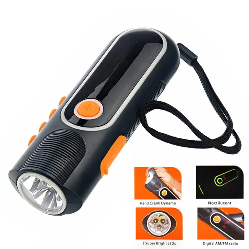 

XLN-704 Hand-cranked /USB Powered LED Flashlight FM/AM Radio Cellphone Charger with Flashing Alarm