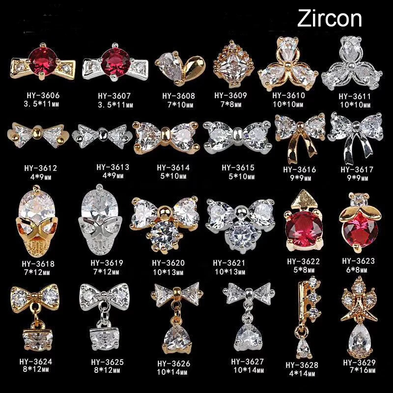 

10pcs/lot, 3d Nail Art Alloy Decorations with Zircon Rhinestones,Diamonds,on Nails Salon Supplies