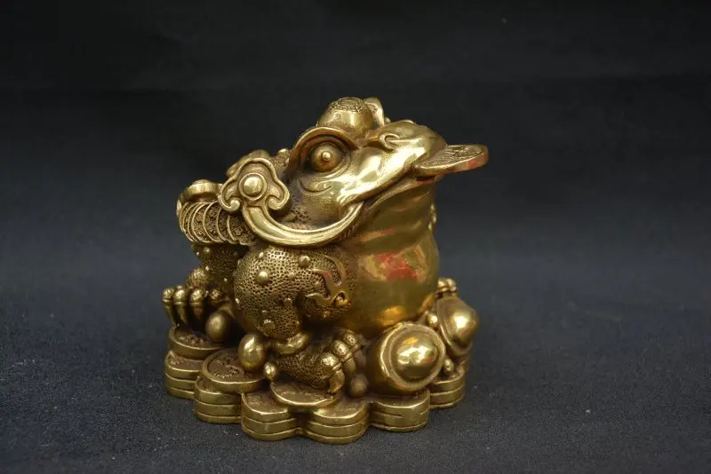 

Collectable Old Qing Dynasty Copper Gold toad to send treasure statue,with mark, Free Shipping