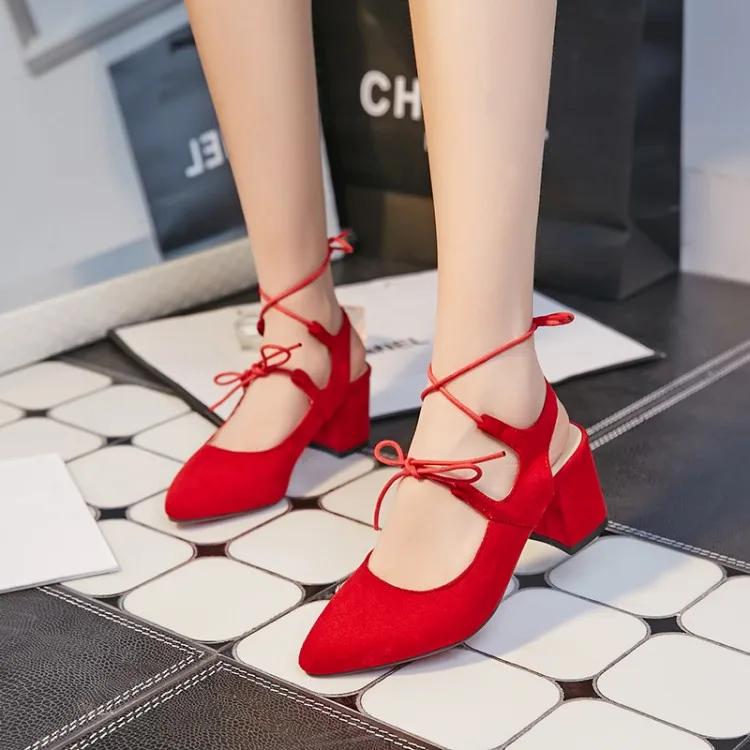 

Big Size 9 10 11 12 high heels sandals women shoes woman summer ladies Tip-toed ankle straps with thick-heeled sandals