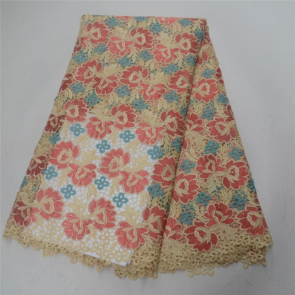 

African cord lace fabric 2019 latest high quality Nigerian beaded lace fabrics French lace fabric Water Soluble For dress X262