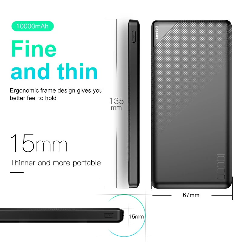 Baseus 10000mAh Power Bank For iPhone Mobile Phone External Battery Pack Mini Portable Power Bank Dual USB Charger Powerbank