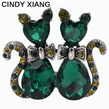 CINDY XIANG Big Crystal Twins Cat Brooches For Women Vintage Animal Brooch Pin Shining Jewelry 2017 New Summer Backpack Broches