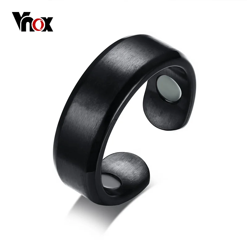 Vnox Health Care 7mm Men Ring Magnetic Therapy Black Male Jewelry Stainless Steel Wedding Bands Bijoux
