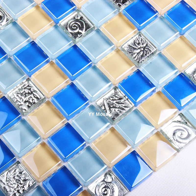 Mediterranean Sytel Blue Crystal Glass Shell Mosaic Tile for Kithcen Backsplash bathroom Dropback Wall Showroom Decoration | Обустройство