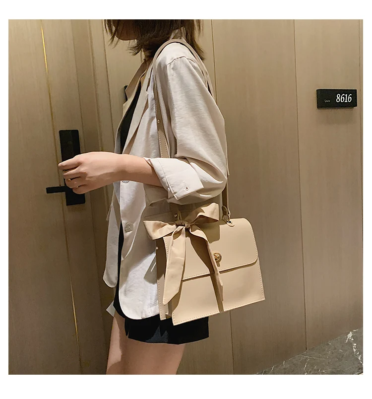 Elegant Female Ribbon Bow Flap Square bag New Quality PU Leather Women's Designer Handbag Travel Shoulder Messenger Bag