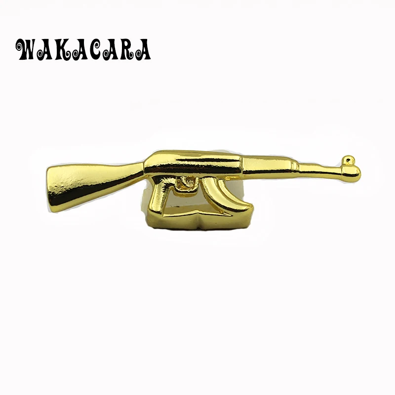 

WAKACARA Hip Hop Ak-47 Grillz Top Grill Double Cap Teeth Gold Color Tooth Gun Ak47 Shape Removeable Grills Top Teeth