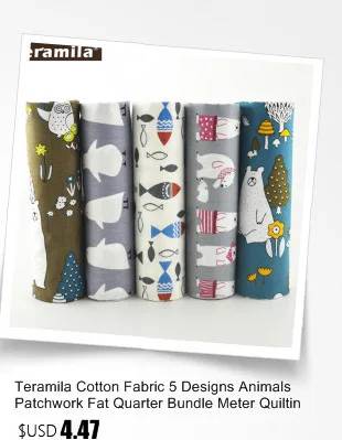 Teramila Cotton Fabric 25 Designs Animial Cartoon Patchwork Quilting Charm Packs Meter Home Textile Clothing Bedding