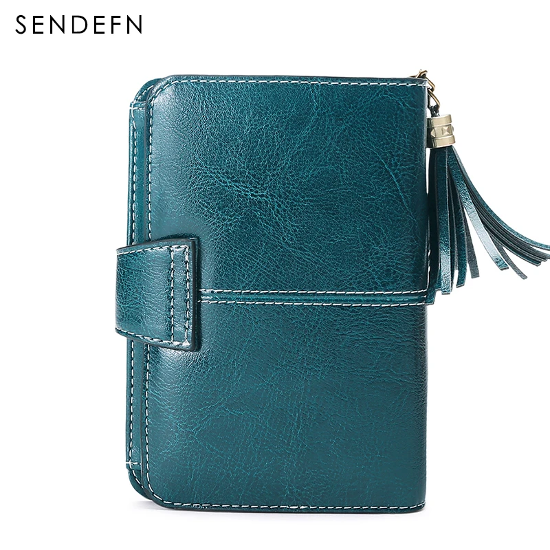 SENDEFN 2018 جديد وصول المحفظة الإناث صغيرة محفظة جلدية محفظة صغيرة النساء سستة جيب شرابة اثنين أضعاف محفظة نسائية للعملات المعدنية 5196-72