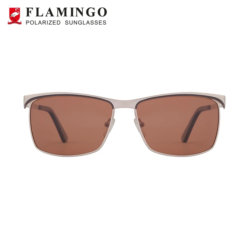 FLAMINGO Brown Square Polarized Sunglasses Men Italian Alloy Sun