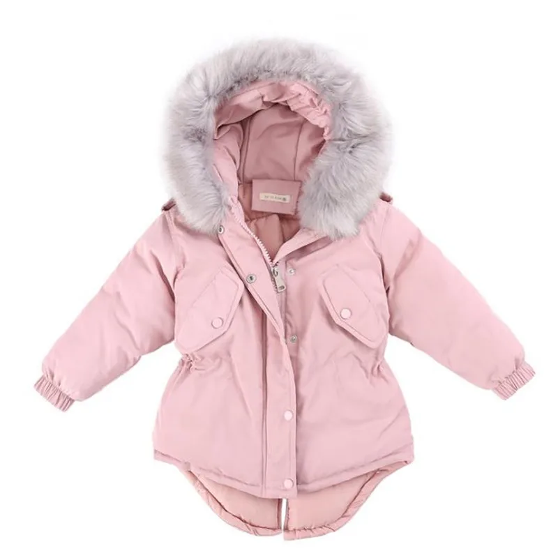DFXD Toddler Girls Cotton Padded Coats 2017 Winter Children Long Soild