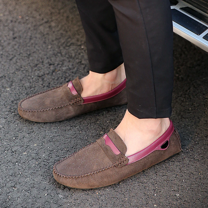 

2018 Spring Men's Driving Car Loafers Shoes Genuine Leather Boat Shoes For Men Pig Suede Female Shoe Fashion Color