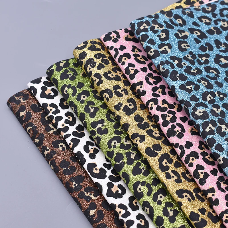 

A4 21x29cm Leopard Printed Glitter Synthetic Artificial Leather Sheet DIY Fabric Garment Knotbow