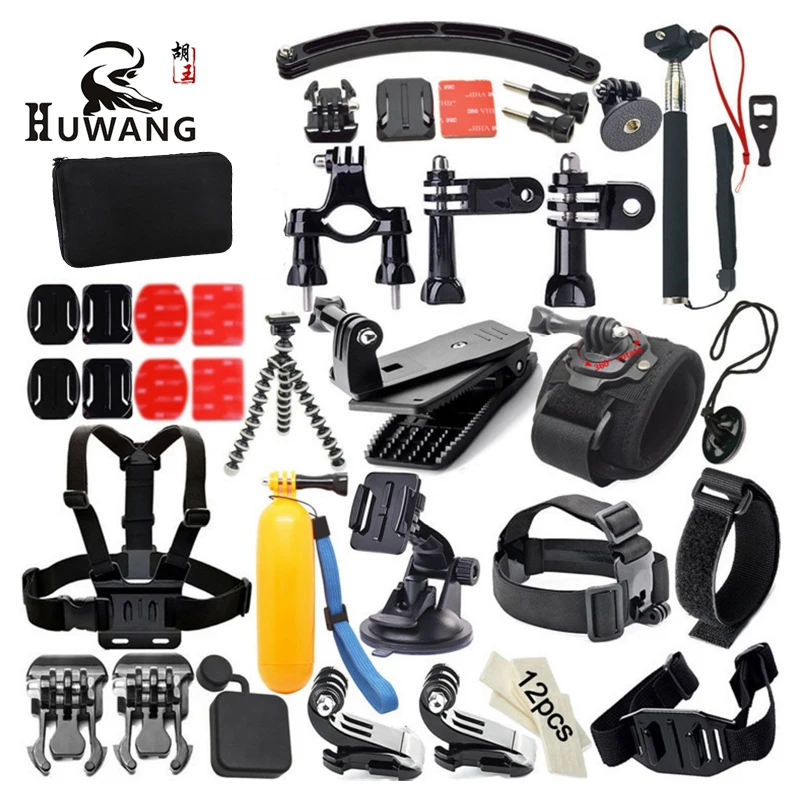 

HUWANG Accessories Set Helmet Harness Chest Belt Head Mount Strap Monopod For Gopro Hero 5 5S 4 xiaomiyi Eken H9R SJGS02 SJ4000