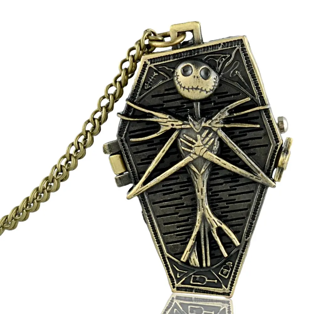 Винтажные кварцевые карманные часы Tim Burton "Кошмар перед Рождеством" Jack Skellington, бронзовая подвеска часы с цепочкой для женщин и мужчин