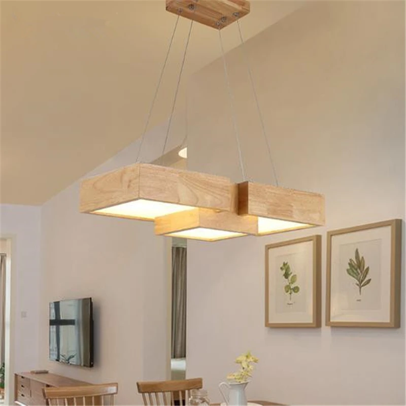 Подвесные светильники в японском стиле из цельного дерева для столовой, Креативный светодиодный светильник для кофейни