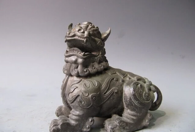 

Collectible bronze lion statue S0457 Chinese pure Copper bronze Carve Evil Foo Dog lion Incense burner censer Statue (B0413)