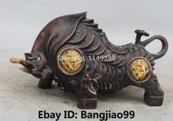

Crafts statue Chinese Bronze Gilt Wealth Money Animal Cattle ox Cattle bull Oxen Statue