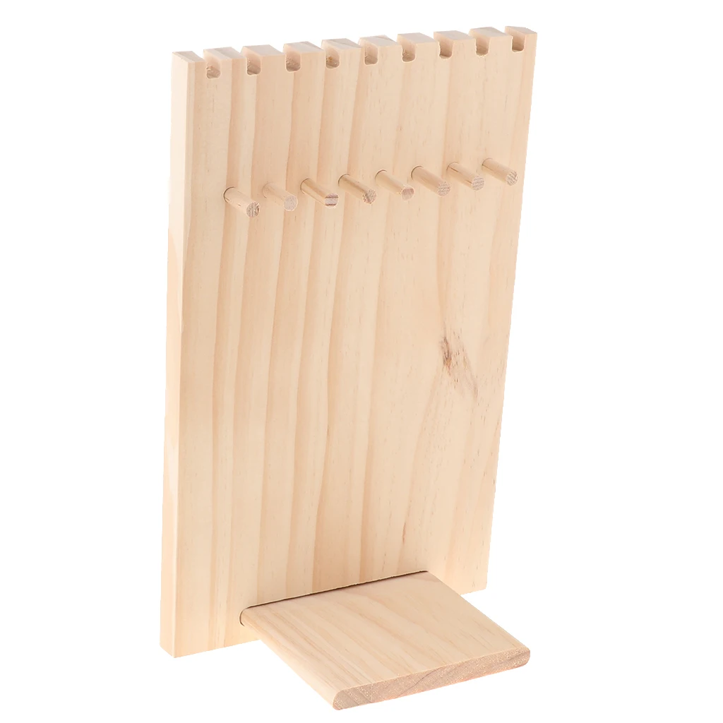  Retro Wood Necklace Display Stand Wooden Jewelry Organizer Shows Retail Shelf 9 Hooks 24.5 x 15cm
