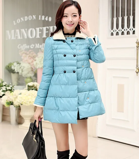 Зимняя куртка Женская мода PU длинное пальто Утолщение Ватная Куртка парка плюс размер - Цвет: Синий