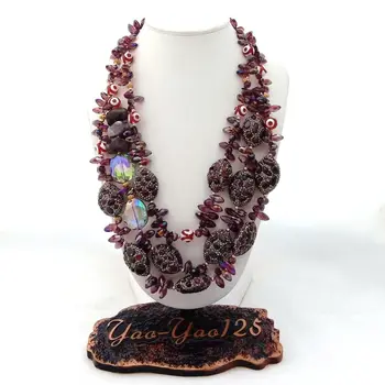 

Red Garnet Rose Golden Plated Cz Pave Crystal Necklace